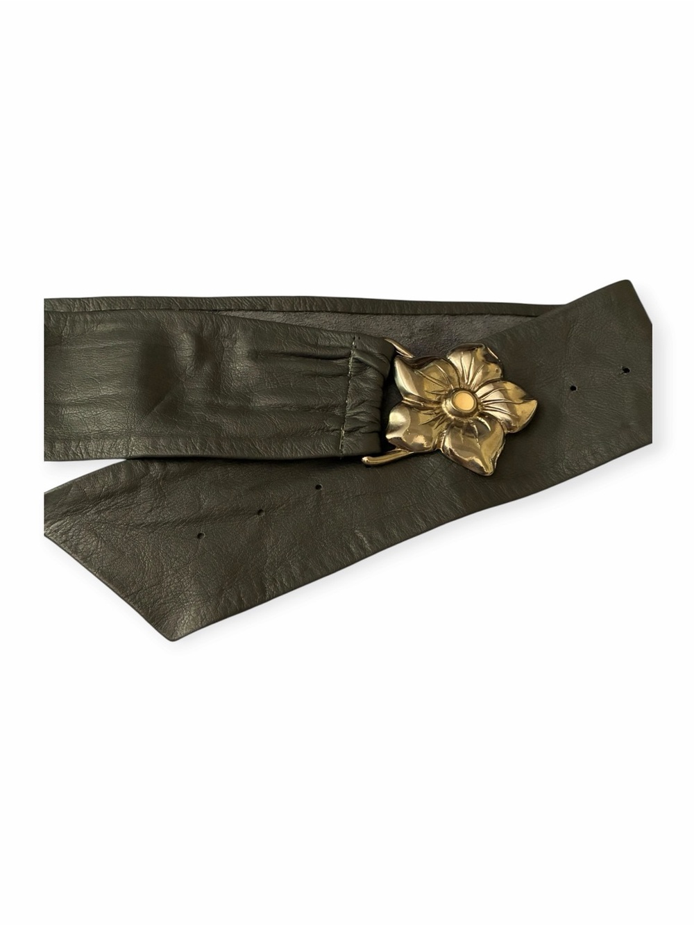 Vintage Super-Soft Leather Belt with Flower Buckle